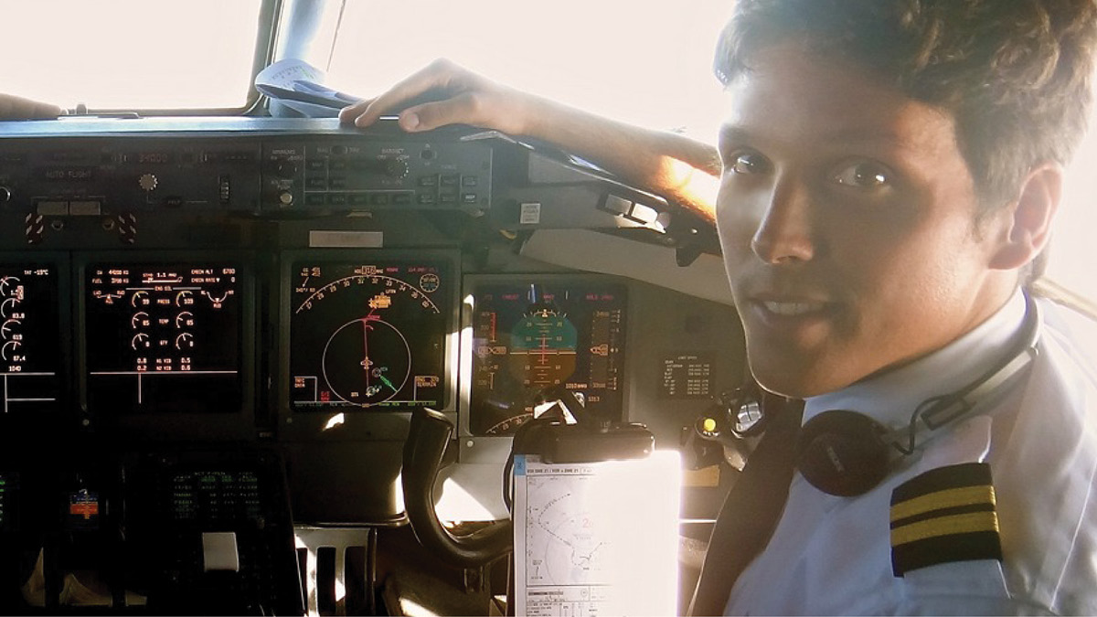 Pilot Renaud Gobert in cockpit